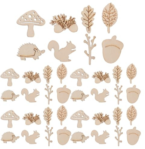 Unfertige Holzrohlinge für Kinder 100 Stück, Holzausschnitte | Pilze Motive und Eichhörnchen Zapfen Eicheln Blätter Erntedankfest und Herbst Geschenkideen
