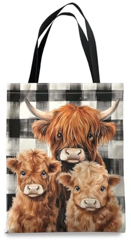 Highland Cow Stoffbeutel Bedruckt Hochlandrind Stofftasche Tragetasche Damen Einkaufstasche Stofftaschen Kuh Tote Bag Aesthetic Tragetaschen Baumwolltasche Highlands Cow Geschenk für Damen 40 x 38 cm
