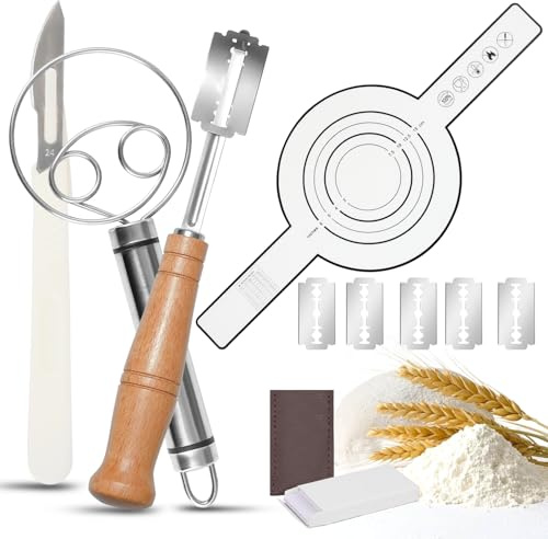 RNHDLY Bagarkniv, set om 4, bagarblad, degkniv, dansk visp och bröd baking matta, bröd skärkniv set för gör-det-själv bröddegmönster skärkniv skär in