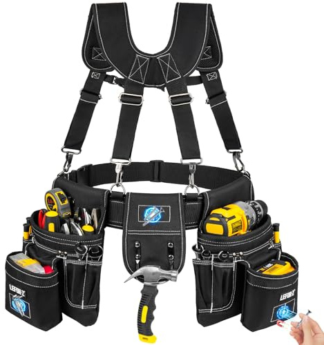 Ceinture Outils avec Bretelles,Ceinture porte Outil pour Hommes mit 27 poches,Amovible et Réglable Robuste Sac à Outils Magnétique,pour électriciens,Charpentiers,Ouvriers du Bâtiment,Noir