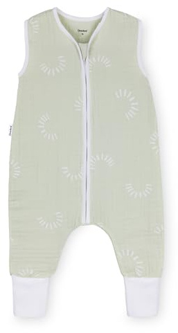 Ehrenkind® Baby Sommerschlafsack mit Füßen Musselin 0.5 TOG | aus weicher OEKO-TEX zertifizierter Bio-Baumwolle | Sommer Baby Schlafsack 0.5 TOG Gr. 80 Farbe Salbei Gemustert