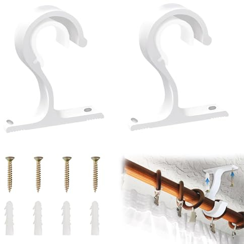 MNYXIS 2 Pezzi Supporti per Bastoni Tende a Soffitto, ganci per bastoni tende, Staffe per Tende in Lega di Alluminio Spessa, Supporto Asta Tenda Bianco con Viti per Soggiorno,Camera da Letto e Ufficio