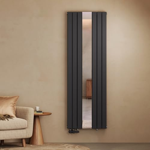 EMKE Design Heizkörper mit Spiegel 1800x600 mm, Vertikal Paneelheizkörper Doppellagig mit Unteranschluss, Flachheizkörper für Flur, Wohnzimmer & Bad, Anthrazit, 1788 Watt