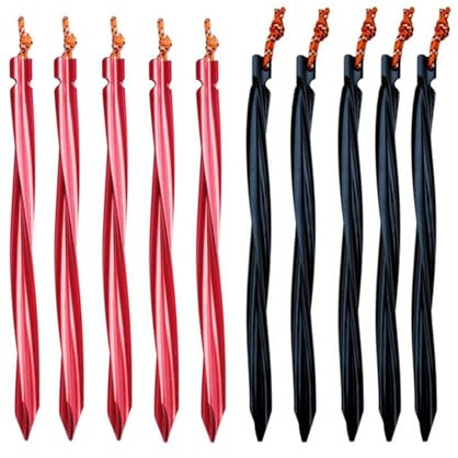 Firlik 10Pcs 25cm Aluminum Spiral Tent Pegs Garden Stakes(Black)