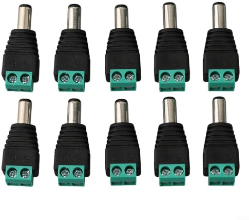 10PCS DC Power Connector Male 5.5x2.1mm, No Solder Screw Terminal Adapter for CCTV LED Camera Power Supply, PVC 12V 24V