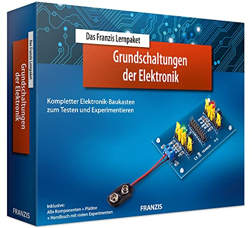 FRANZIS 65361 - Lernpaket Grundschaltungen der Elektronik – Kompletter Elektronik-Baukasten zum Testen und Experimentieren, inkl. aller Komponenten, Platine, 144-seitigem Handbuch