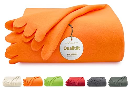 ZOLLNER Kuscheldecke in 130x170 cm - kuschelige und langlebige Fleecedecke - waschbar bis 60°C - wunderschöne Wellenkanten - antistatisch - Polyester - in orange - Oeko Tex® Zertifiziert
