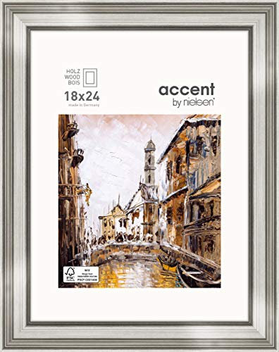 accent by nielsen Bilderrahmen, 18 x 24 cm, Holz, Silber, Fotorahmen zum Auftstellen im Hoch- & Querformat, Echtglas, Antigo