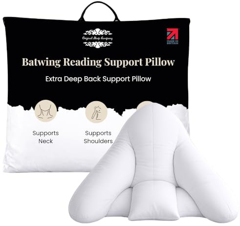 Original Sleep Company Orthopaedic Batwing Pillow – Reading Back Support Pillow with Hollowfibre Filling, Polycotton Pillowcase, Lumbar & Neck Support Cushion, Machine Washable, Made in Britain