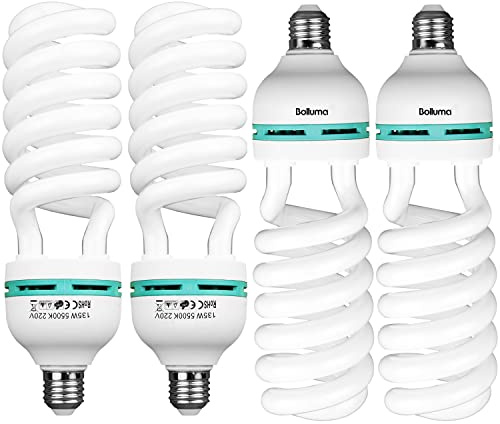 BOLLUMA 4 x 50W = 135W CFL Fotolampe 5500K E27 Fotoleuchte Tageslicht Spirallampe Energiesparlamp Spiral Tageslichtlampe Beleuchtung für Fotostudio Fotografie Softbox