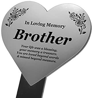 Plaque commémorative pour frère avec inscription « In Loving Memory of Brother » - Cadeau de deuil - Décoration funéraire - Marqueur de plantes - Ornement commémoratif - Hommage à un frère
