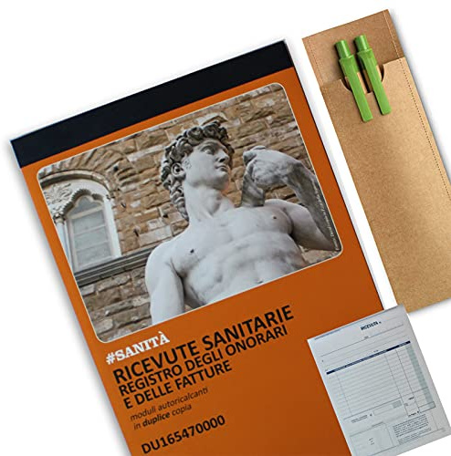 5 BLOCCHETTI RICEVUTE SANITARIE FOR.A5 + SET PENNA E MATITA ECOLOGICA, BLOCCO DA 50 FOGLI DOPPIA COPIA NON NUMERATE, FATTURE SANITARIE, FATTURE REGIME FORFETTARIO, PROFESSIONI MEDICHE, REGISTRO MEDICO