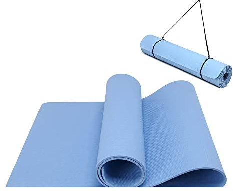 Oak & Tea Yoga Mat for Women Men Non Slip Exercise Mat for Home Gym with Carry Strap, TPE Workout Mats for Meditation, Pilates 183x61x0.6cm (BLUE)