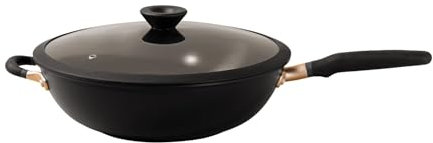 Meyer Nonstick Wok with Glass Lid | 12.5 Induction Compatible Stir Fry Pan | Hard Anodized | Dishwasher Safe | Oven Safe | Matte Black with Silicone Handles | Accent Series Cookware | 12.5inch/32cm