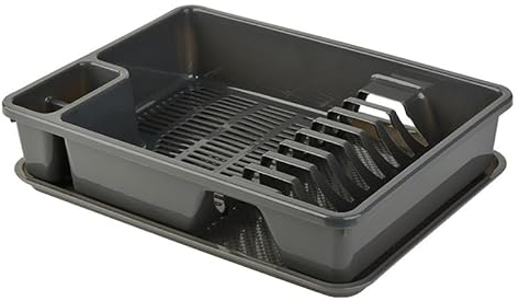 Engelland Abtropfgestell, Abtropfgitter, Farbe: Anthrazit, Geschirrständer, Küche, Abtropfschale, Geschirrkorb, Abtropfkorb, aus Kunststoff, für bis zu 9 Teller, L 38,5 x B 28,5 x H 8,5 cm