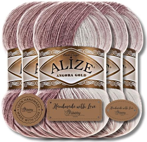 Hobby YARN 3x Etikettenlabel mit Alize Angora Gold Batik Wolle Premium 5x100g als Set, Yarn, Garn, Schurwolle, Farbverlauf, Strickgarn zum Häkeln, Stricken, Kleidung (5698)