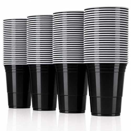 Vitavalley 100 Partybecher schwarz | Wiederverwendbare Plastikbecher 12 cm | Lebensmittelechte Becher im 2x 50er Pack | Beerpong Becher für Festival, JGA, Gartenparty, Geburtstag & Trinkspiele