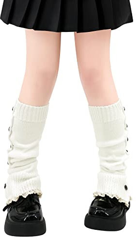Olreco Kawaii Beinstulpen Y2K Harajuku Beinwärmer für Mädchen und Frauen, Gyaru Cutecore Lolita Zubehör, Weiß, Einheitsgröße