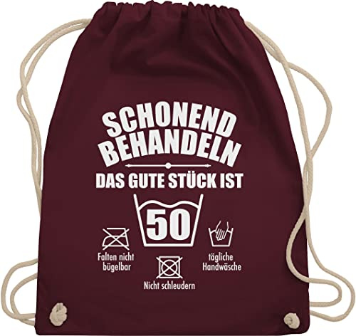 Turnbeutel Rucksack - 50. Geburtstag - Schonend behandeln 50 - Unisize - Bordeauxrot - geschenk zum fünfzigsten geschenktasche 50.geburtstag beutel geschenkidee für frauen ab geburtstagsgeschenk