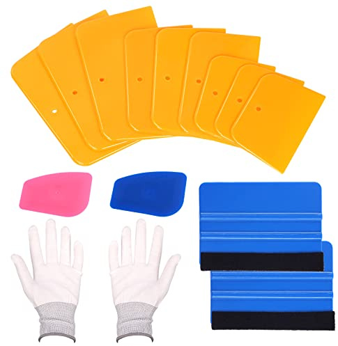 Swpeet Lot de 14 épandeurs de mastic de carrosserie 2,83 4 5 6 avec kit d'assortiment de gants de protection, incluant épandeurs en plastique pour mastic de carrosserie automobile, épandeur de