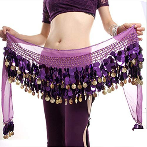 LEFAH Frauen Bauchtanz Wrap Bauchtanz Münzgürtel Samt Tribal Dance Kostüm Bauchtanz Hüfttuch (Color : Purple, Size : One Size)