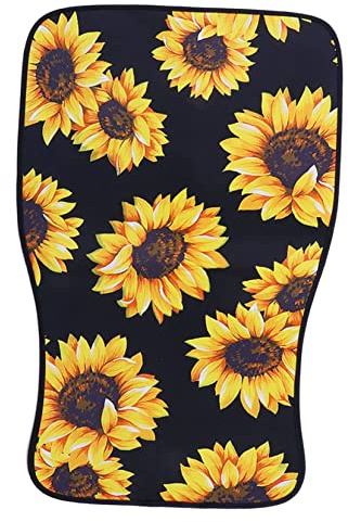 Tapis de Voiture Universels 2 Pièces Motif Tournesol Jaune Noir | Polyester Fibre et Néoprène, Format pour Voiture, Style Simple et Confortable, Usage Toute Saison