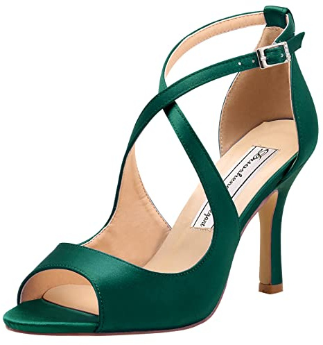 Duosheng & Elegant HP1820 Sandali da sposa con tacco alto da donna Open Toe Stiletto fibbia raso Strappy Wedding Evening Party sandali, Verde, 41 EU