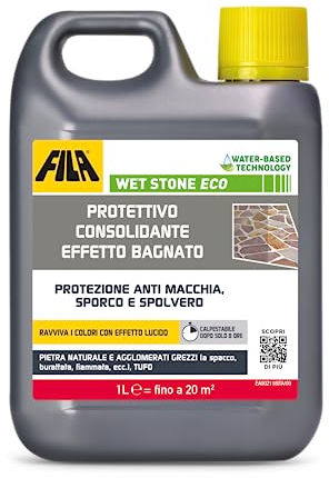 FILA Surface Care Solutions WET STONE ECO Protettivo Naturale Tonalizzante ad Effetto Bagnato, Idrorepellente per Pietra, Antimacchia e Antisporco, Adatto al Pavimento Esterno ed Interno, 1 Litro