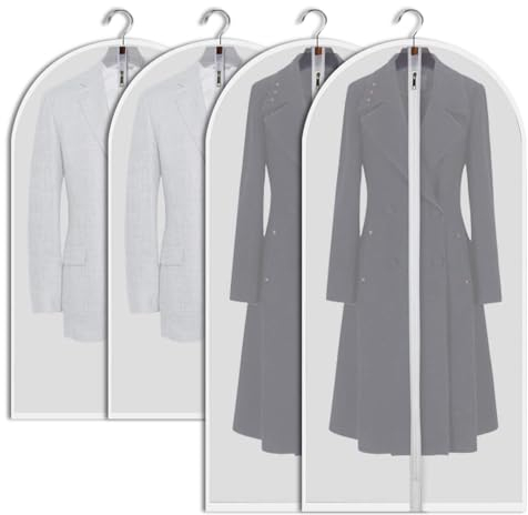 4 Stück Kleidersack Anzug Lange, 60 x 120/100cm Transparent Anzugtasche Kleidersäcke, Wasserdichte und Mottensichere kleidersäcke mit Reißverschluss, Wird zur Aufbewahrung von Garderoben verwendet