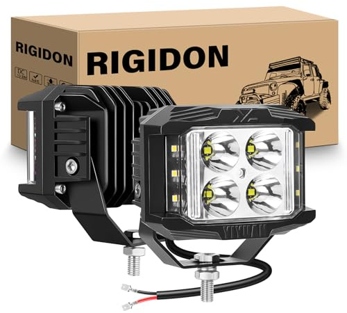 RIGIDON 2PCS 4Inch 35W Three-sided LED Work Light, 6000K White | Spot Flood Fog Light, IP67 Waterproof, 12V/24V, Driving Off Road Lamp for Truck/4X4/SUV/ATV/UTV/Boat/Car, Bumper, Hood