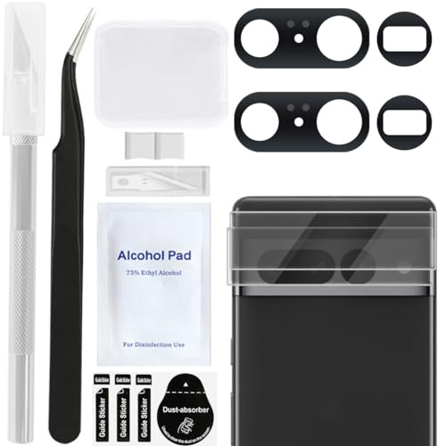ZHUROUPU 2 st bakre kameralinsskydd ersättning för Google Pixel 7 pro 6,3 tum, med förinstallerat lim och professionell reparationssats (6,7 tum/svart)
