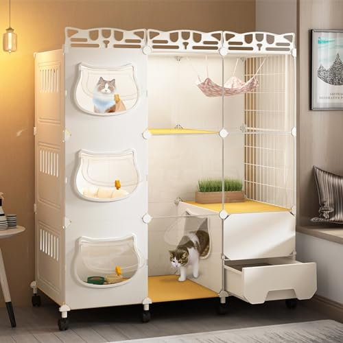 DELURA Fortschrittlicher Katzenkäfig Mit Katzentoilette,Abnehmbare GroßE Katzenhütten,DIY-Katzenlaufstall Für Kleine Tiere,Kätzchenkäfig,Katzenhaus,Auslaufplatz,Ideal Für 1–2 Katzen
