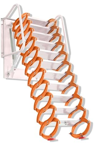 Rieort An der Wand montierte Dachbodentreppe, ausziehbare Dachbodentreppe, Tragfähigkeit 661–881 Pfund für die Hausdekoration. Zusammenklappbare, platzsparende manuelle Dachbodentreppe