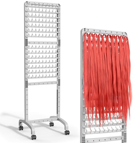 Adjustable Braiding Rack 280 Pegs, 2-Sided Braid Rack, Height Adjustable Hair Separator Stand with Wheels, Pink Standing Braid Rack for Braiders Standing for Stylists