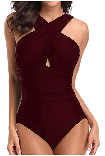 Bikini Print Solid Piece One Donna Costume da Bagno Push Up Swimwears Tankinis Set Costume da Bagno Donna Lilla, Vino, XXL, Vinaccia, XXL