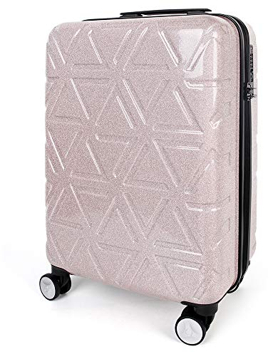 Cooleben Hartschalen Koffer Handgepäck Koffer Rollkoffer mit 4 Spinner-Räder, Reisekoffer Trolley TSA, Funkelnde, Schimmernde, geometrisch geprägte ABS + PC, 68cm, 70 L, Rosa