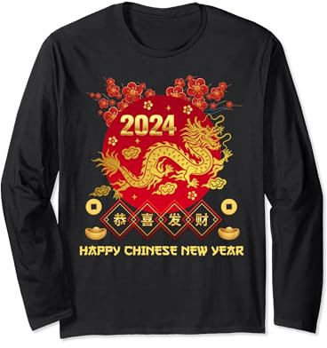 Chemise du Nouvel An chinois 2024 pour enfants, Dragon Happy New Year Manche Longue