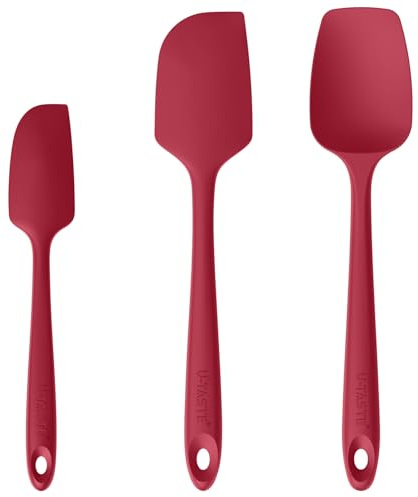 U-Taste Silikon Teigschaber, 250℃ hitzebeständiger, 3er-Set, Rot | Antihaft-Gummispachtel, Flexibel Teigschaber & Kuchenschaber zum Kochen Mixen Backen Dekorieren