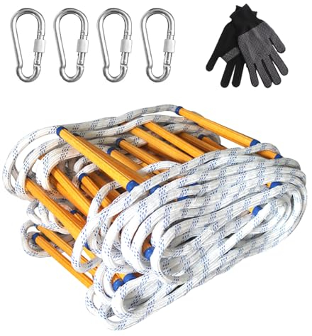 Scala di Corda Antincendio, Scala Antincendio di Emergenza con Moschettoni, Scala di Sicurezza Antincendio Carico 200 kg, Scala Di Salvataggio per Una Rapida Distribuzione in Caso di Incendio