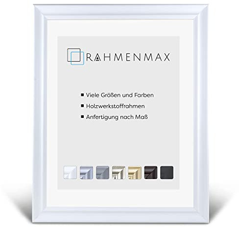 RahmenMax Neapel Barock Bilderrahmen Posterrahmen 50x70 cm Puzzlerahmen Weiss Gemasert 70x50 cm mit weisser Rückwand und Antireflex Arcylglas