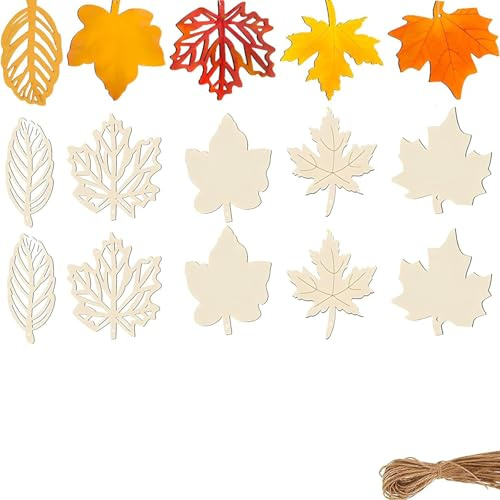 15 Stück Autumn Leaf Ornaments, Holz Deko Hänger Herbst Dekoration, Erntedankfest Herbst Dekoration, Herbstdeko Fenster Hängend, Herbsts Thanksgiving Dekorations Set(Mit Seil)