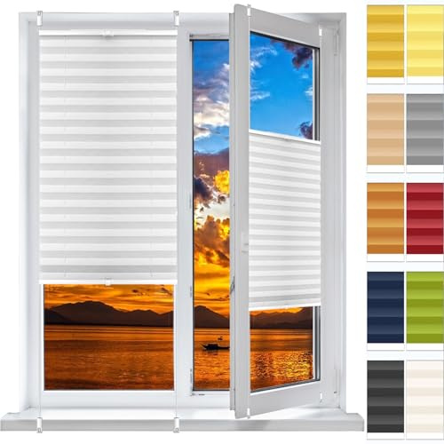 Plisseerollo Faltrollo Plissee Ohne Bohren 62 x 85 cm, Nach Maß Qualität Ohne Bohren, Faltrollo Lichtdurchlässig Rollo, Plissee Sonnenschutzrollo, für Fenster & Tür, Weiß