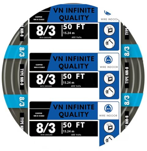 VN Infinite quality 8/3 NM-B Non-Metallic Sheathed Cable Stranded Residential Indoor Wire (50 Ft)