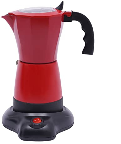 Fyssnn 300ml Elektrische Kaffeemaschine 480W Espressokocher Elektrisch Espressokocher 6 Tassen Italia Mokka Kanne Geeignet für zu Hause im Café im Büro im Milchteeladen usw (Rot)