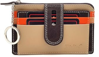 Pielini Kleine Geldbörse aus Leder für Damen mit großem Portemonnaie, großes Fassungsvermögen, Schlüsselanhänger innen, Modell 3037, braun, De mano, Casual