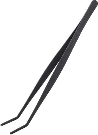 sourcing map Kitchen Tweezers Stainless Steel, 12 Inch Food Tongs Fine Cooking Tweezers Set Extra-Long Tweezer Tongs for Cooking Grill Baking BBQ, Black Bend Clip
