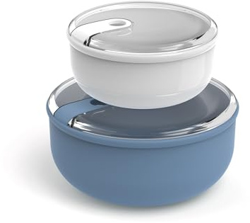Rotho Ela Frischhaltedosen mit Deckel rund 2-teilig 21,8 cm in Blau/Weiß | Rotho Aufbewahrungsbox, 2-teiliges Set mit Deckeln, runde Vorratsdosen aus PP-Kunststoff, in Blau/Weiß für Lebensmittel