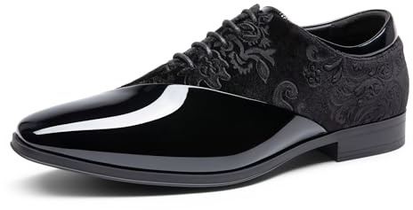 Bruno Marc Men's Dress Tuxedo Shoes Classic Patent Velvet Lace-up Formal Caden Oxford,Size 12,Black,BMUMOX2507