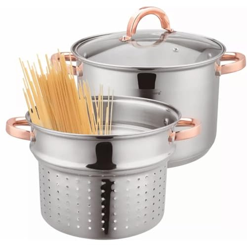 KLAUSBERG KB-7739 - Olla para pasta (3 piezas, 7,5 L, 24 cm, acero inoxidable)