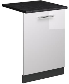 Vicco Façade de Lave-Vaisselle Fame-Line, Blanc Haute Brillance, 60cm, PT Anthracite, à Combiner avec d'autres modules de la série Fame-Line